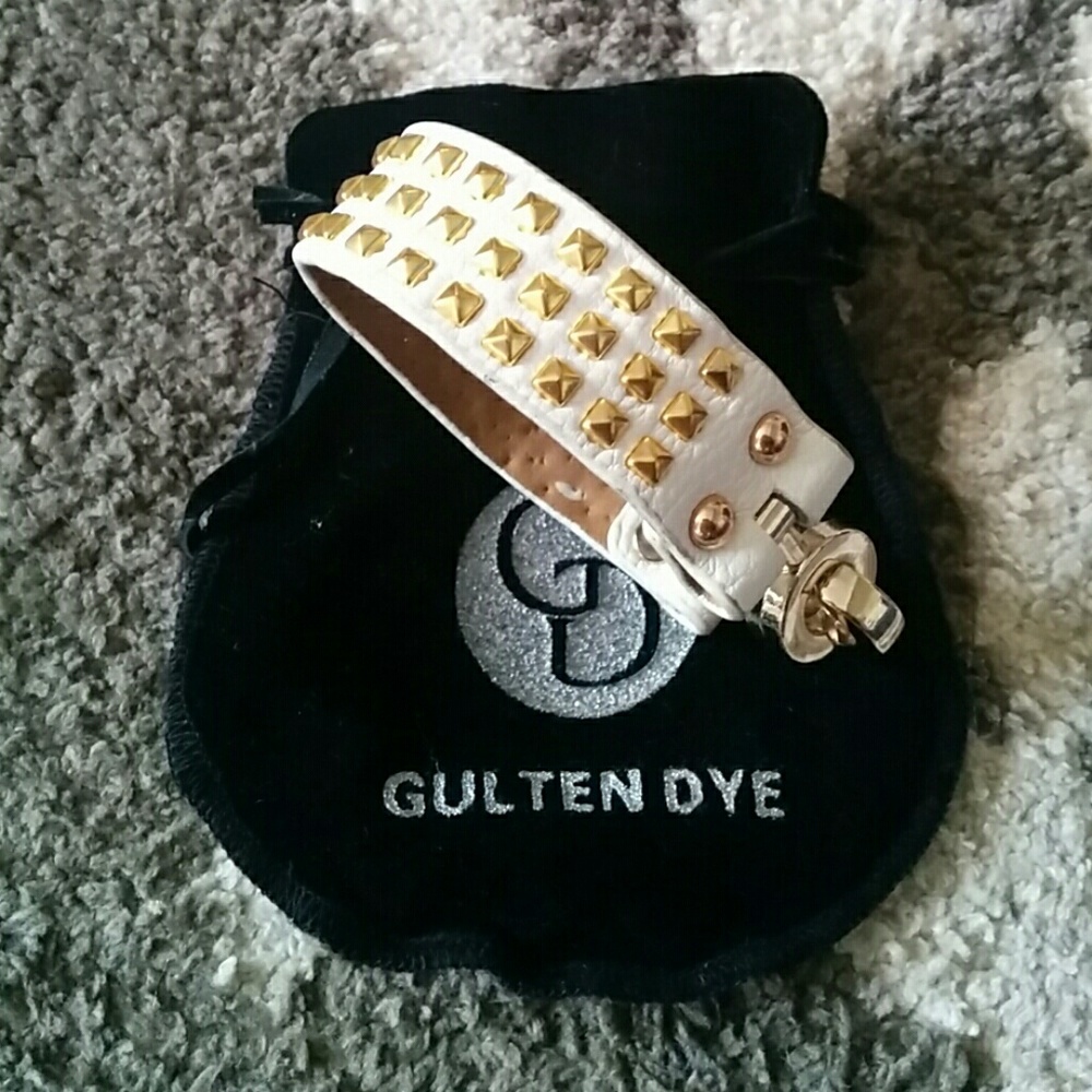 Gulten Dye Gold Studded Leather Cuff Bracelet
